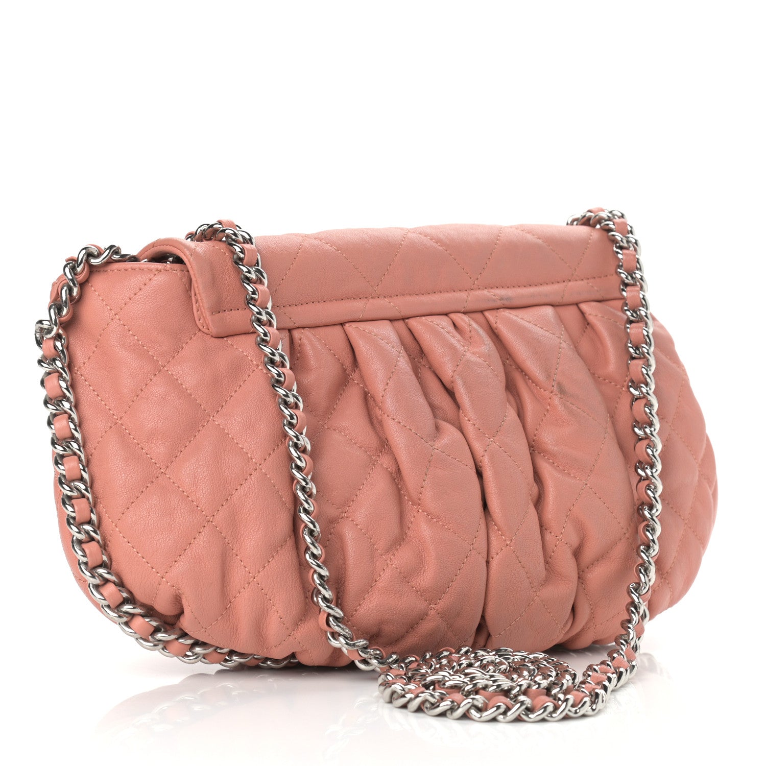 Chanel Washed Lambskin Quilted Medium Chain Around Messenger Salmon 3 of 13