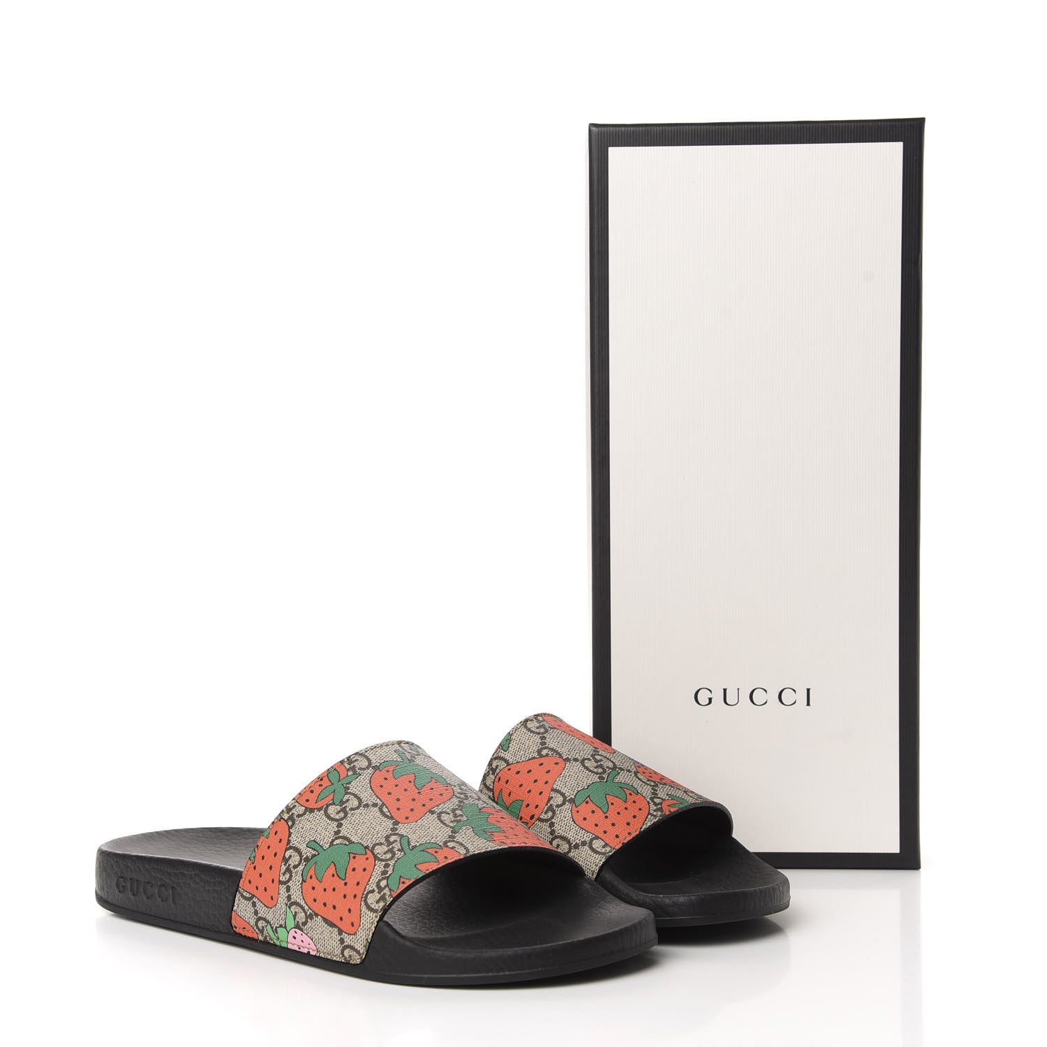 Gucci GG Supreme Monogram Strawberry Slide Sandals 38 Beige Multicolor 8 of 8