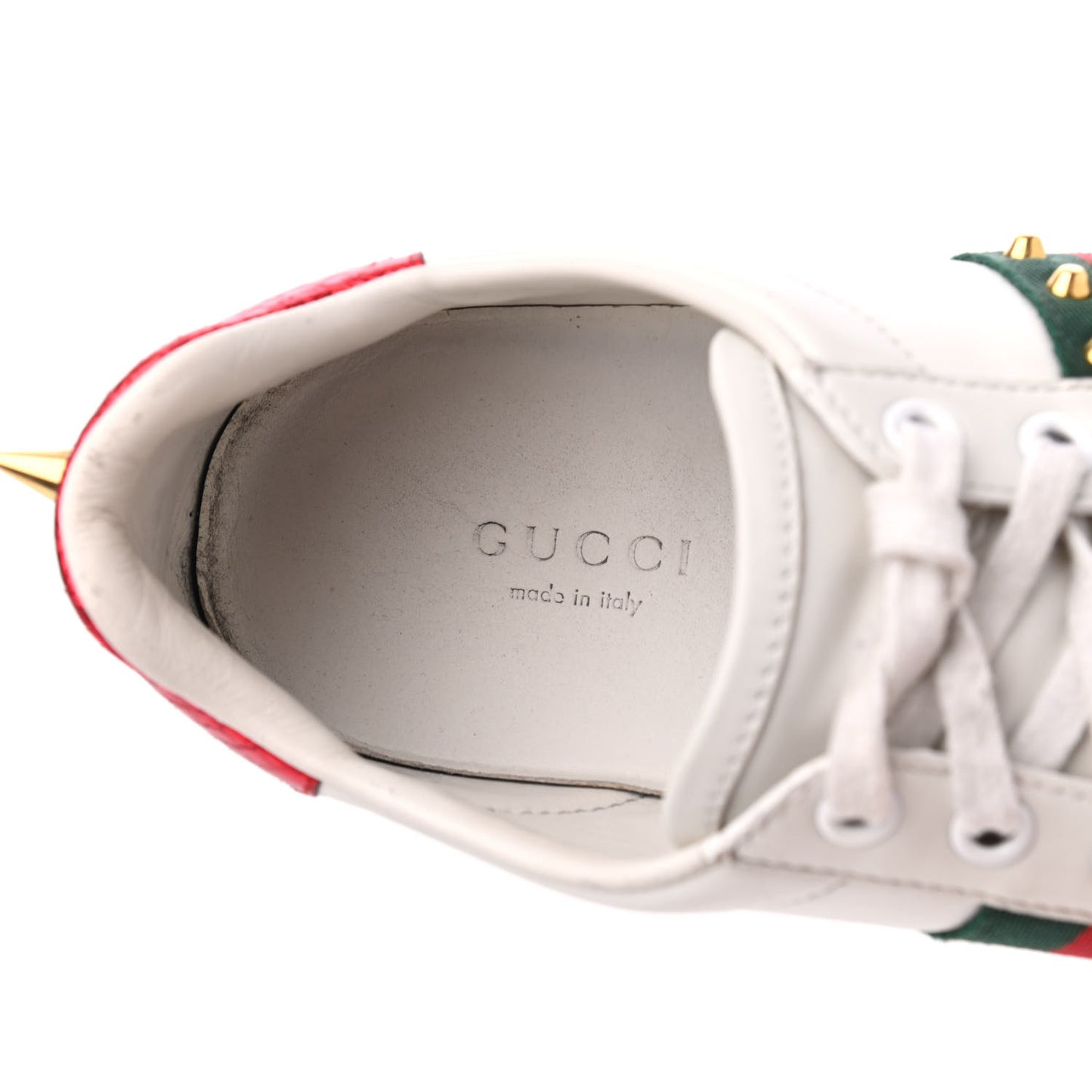 Calfskin Web Pearl Studded Womens Ace Sneakers 36.5 White