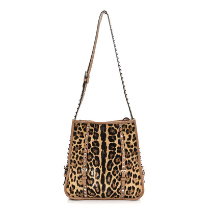 Valentino Garavani Calf Hair Leopard Print Rockstud Shopper Tote Tan 1 of 19