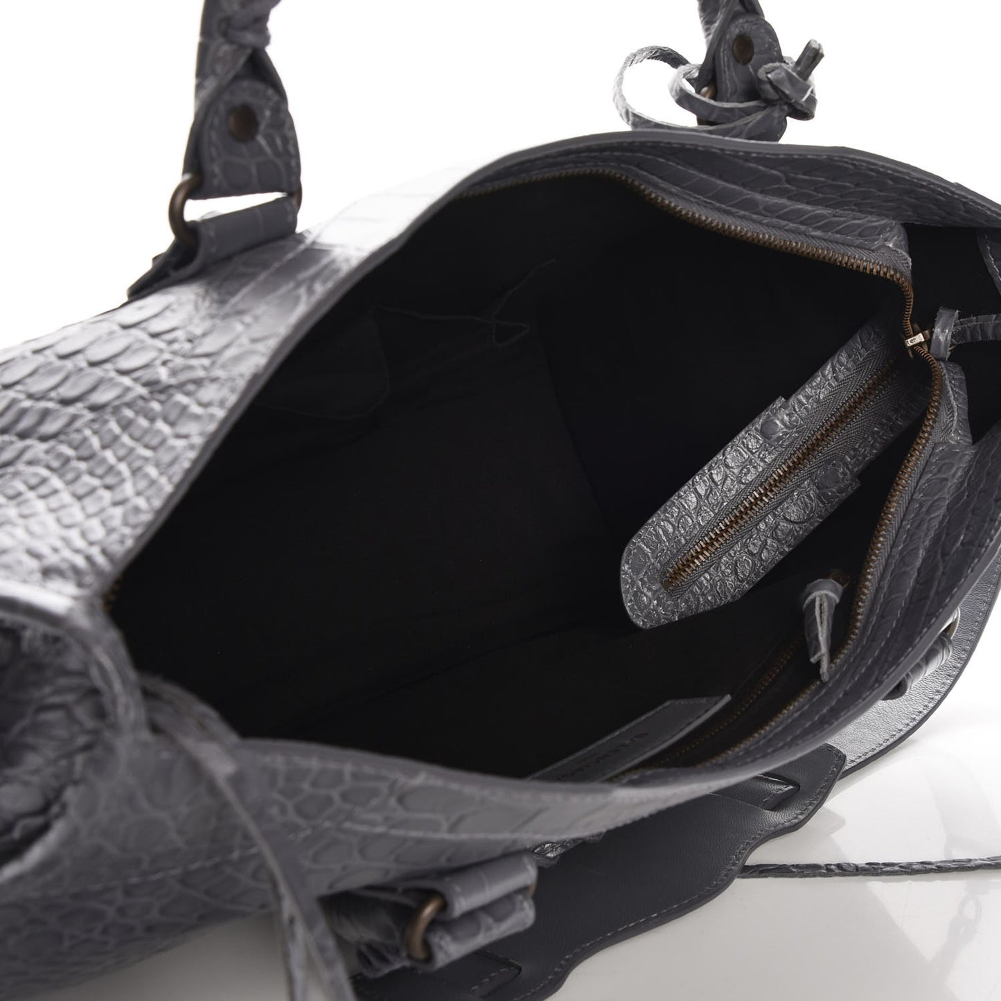 Calfskin Crocodile Embossed Classic Hardware City Gris Beton