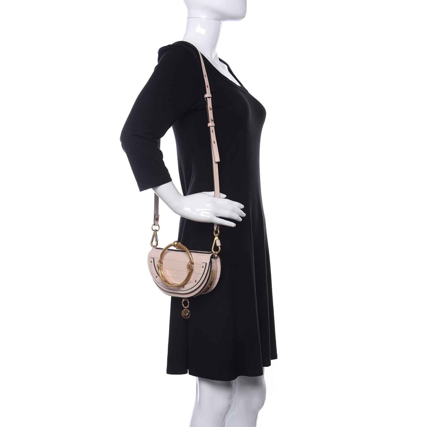 Chloe Calfskin Crocodile Embossed Small Nile Bracelet Minaudiere Bag Cement Pink 2 of 15
