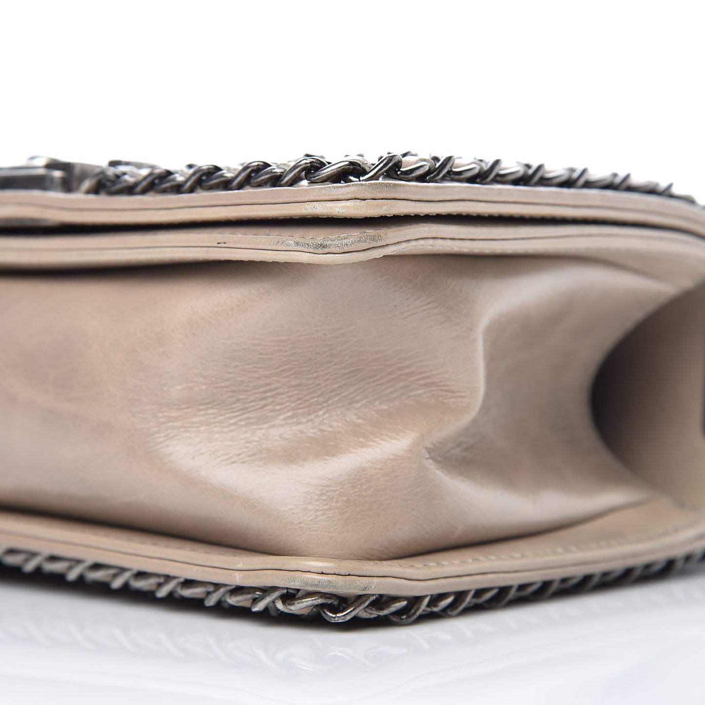 Glazed Calfskin Quilted Small Boy Chained Flap Beige