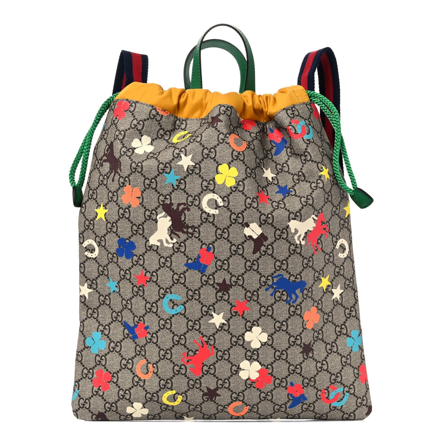 Gucci Soft GG Supreme Monogram Ranch Childrens Drawstring Backpack Beige Ebony Multicolor New Shamarock Crop 1 of 10