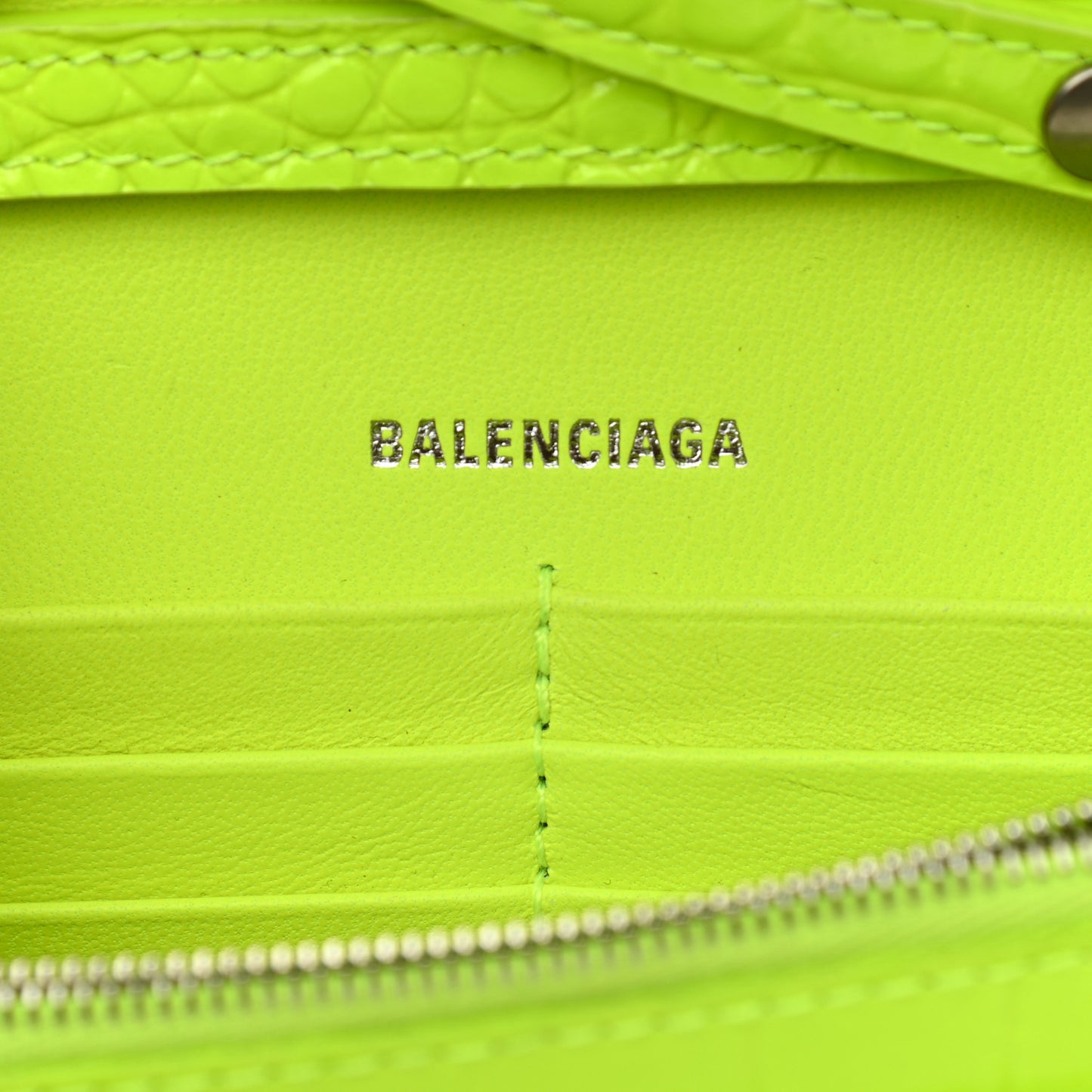Shiny Calfskin Crocodile Embossed Hourglass Chain Bag Fluo Yellow