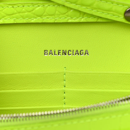 Balenciaga Shiny Calfskin Crocodile Embossed Hourglass Chain Bag Fluo Yellow 6 of 10