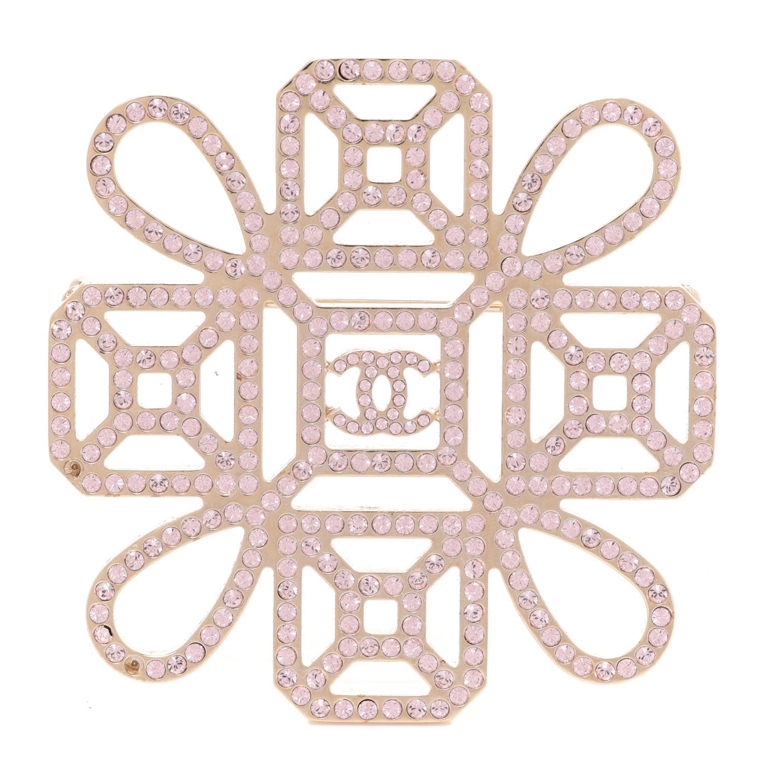 Chanel Crystal Strass CC Cross Brooch Pink Gold 1 of 5