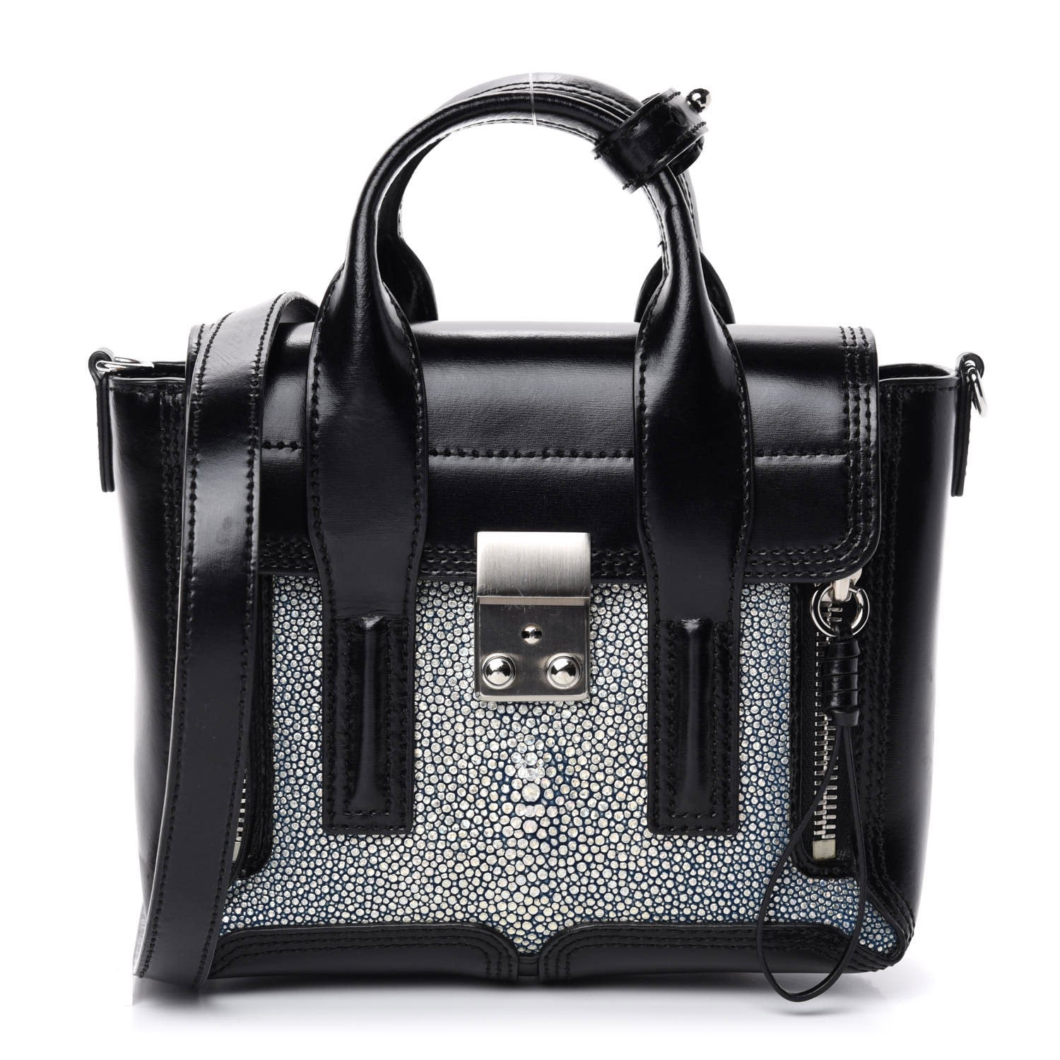 3.1 Phillip Lim 3.1 Smooth Calfskin Stingray Pashli Small Satchel Black 1 of 10