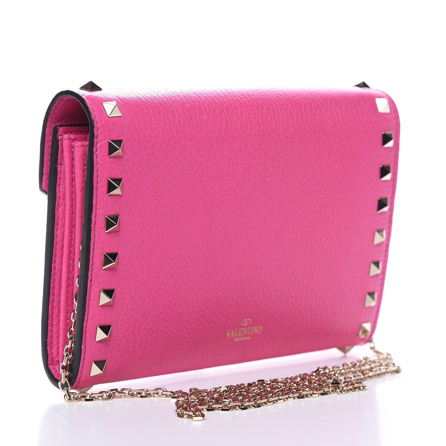 Valentino Garavani Grained Calfskin Rockstud Envelope Wallet on Chain Peony 3 of 11