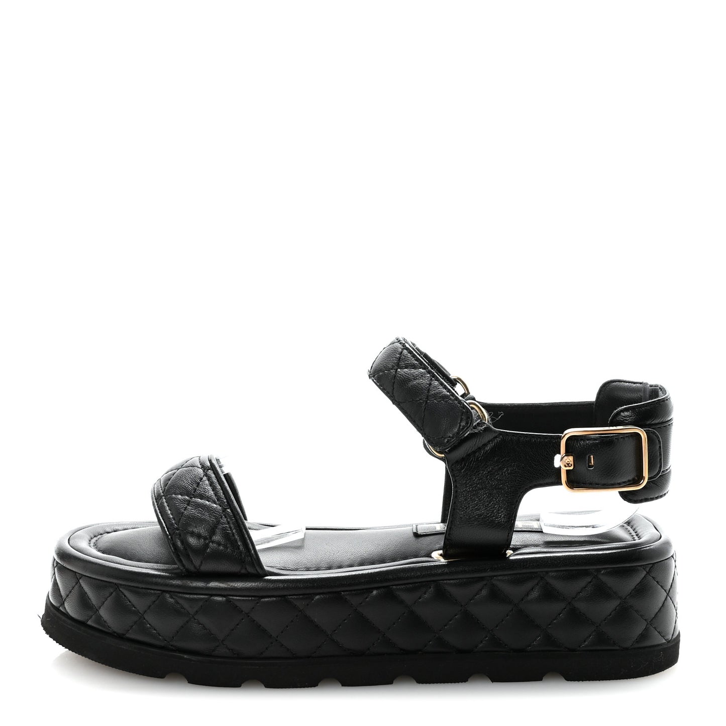 Lambskin Quilted Platform Sandals 37 Black