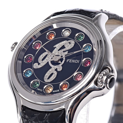 Fendi Stainless Steel Calfskin Diamond Topaz 33mm Crazy Carats Rotating Gem Quartz Watch Black 11 of 11