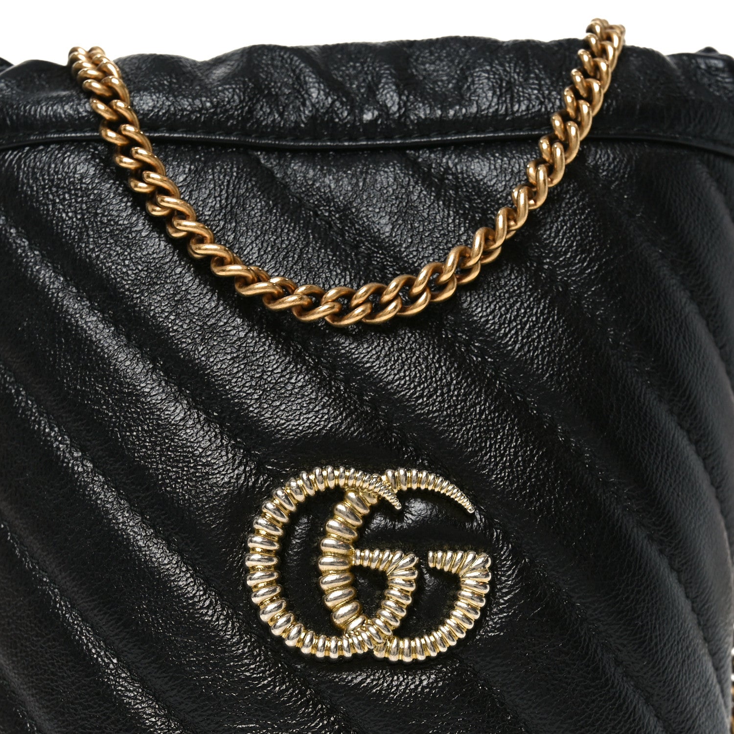 Gucci Vintage Effect Calfskin Matelasse Diagonal Mini Torchon GG Marmont 2.0 Bucket Bag Black Romantic Cherry 7 of 9