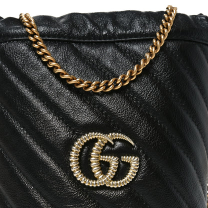 Gucci Vintage Effect Calfskin Matelasse Diagonal Mini Torchon GG Marmont 2.0 Bucket Bag Black Romantic Cherry 7 of 9