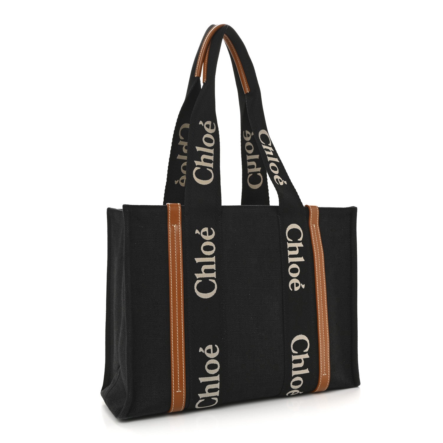 Chloe Cotton Calfskin Medium Woody Ribbon Tote Black 3 of 10