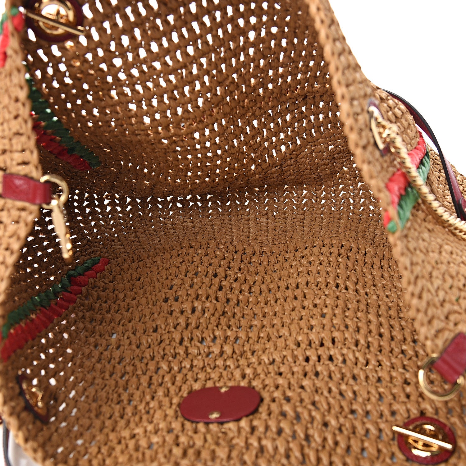 Gucci Raffia Effect Large GG Marmont Shoulder Tote Bag Natural Red Green 4 of 9