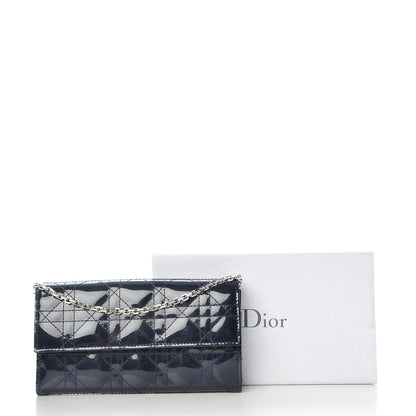 Christian Dior Patent Cannage Lady Dior Rendezvous Wallet On Chain Blue Nuit 9 of 9