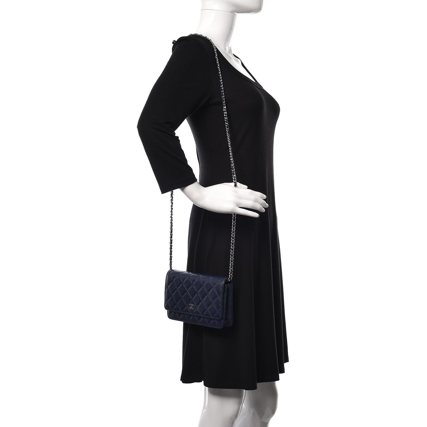 Caviar Quilted Wallet On Chain WOC Navy Blue