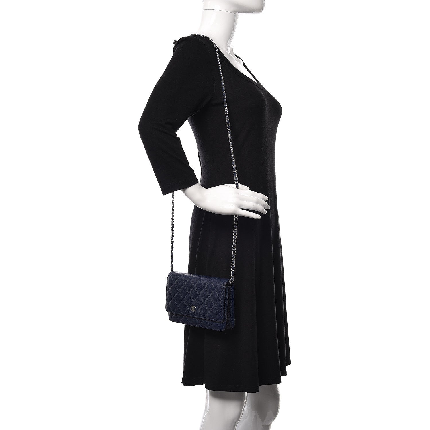 Chanel Caviar Quilted Wallet On Chain WOC Navy Blue 2 of 11