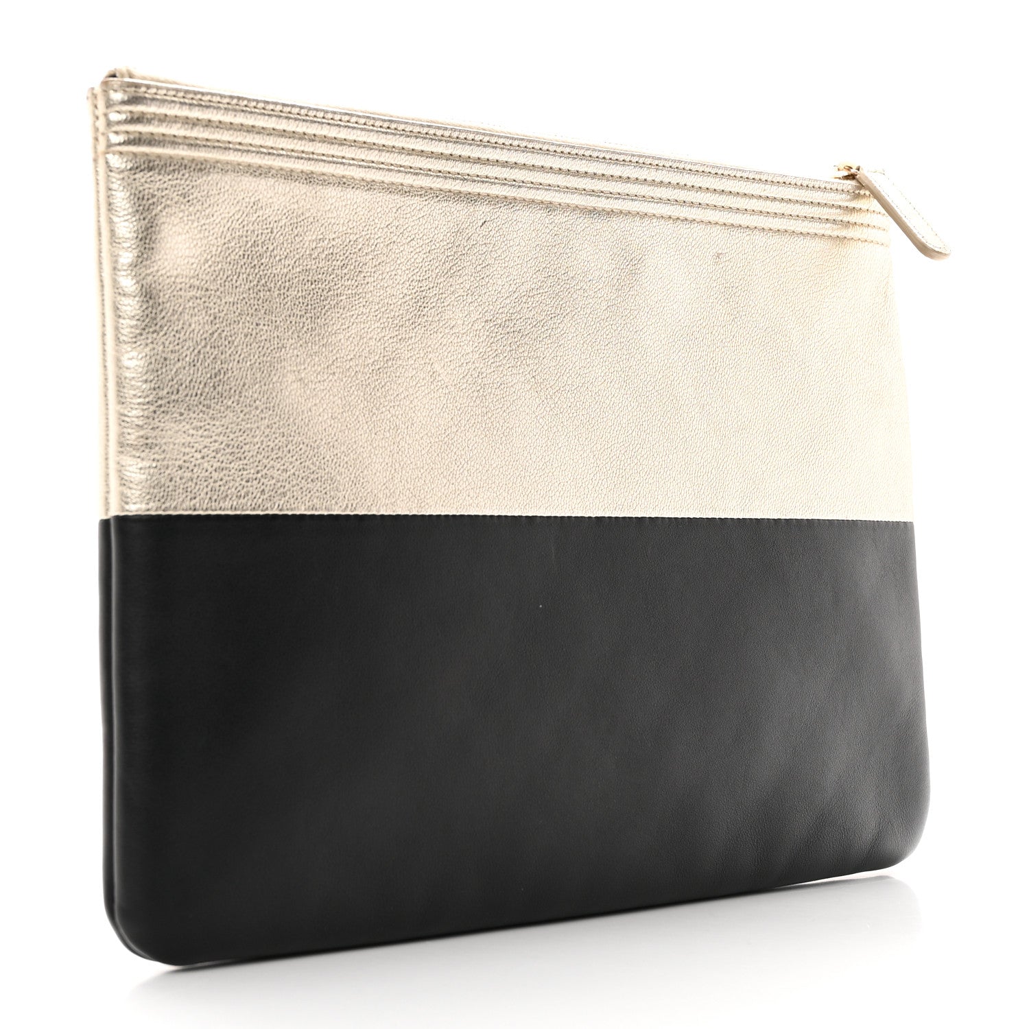 Chanel Metallic Goatskin Lambskin Medium Boy Cosmetic Case Black Gold 3 of 14