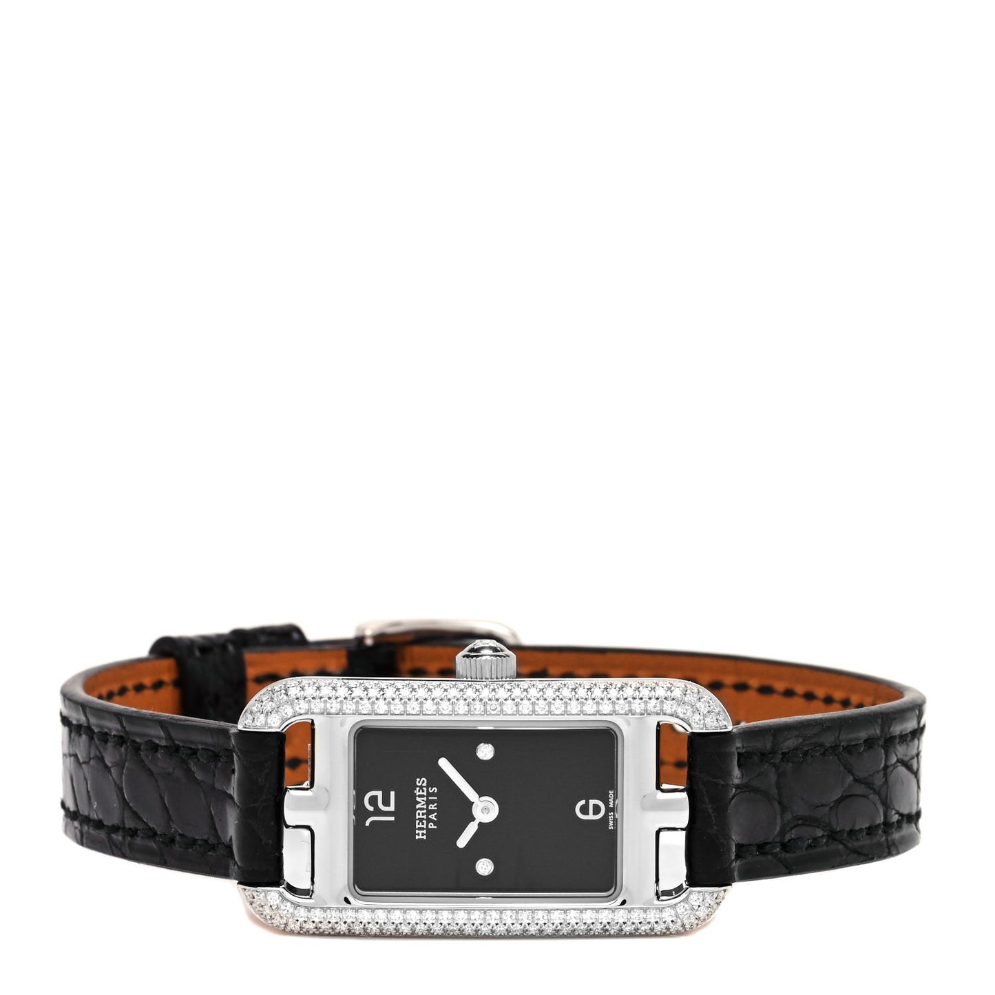 Stainless Steel Alligator Diamond 17mm Nantucket Serti Joaillier Quartz Watch Noir