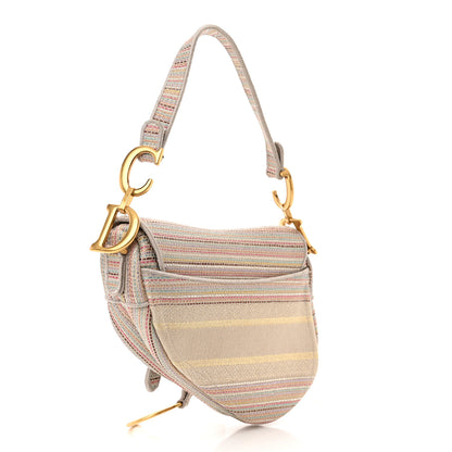 Christian Dior Canvas Embroidered Stripes Saddle Bag Beige Multicolor 3 of 14
