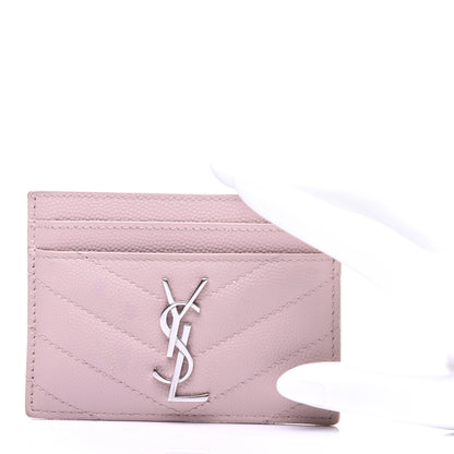 Saint Laurent Grain De Poudre Matelasse Chevron Monogram Credit Card Case Pale Pink 3 of 22