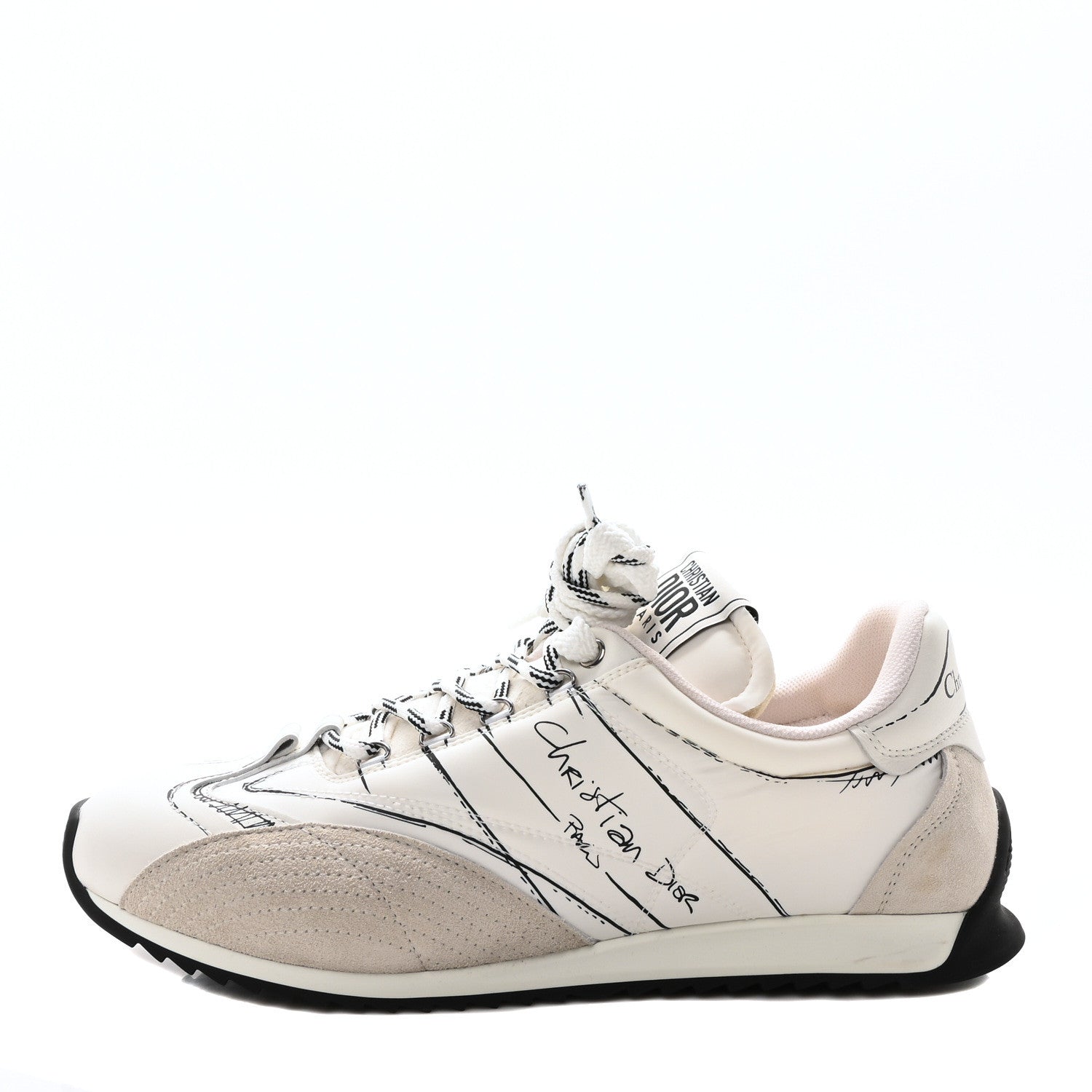 Christian Dior Calfskin Nylon Womens D-Sketch Sneakers 41 White