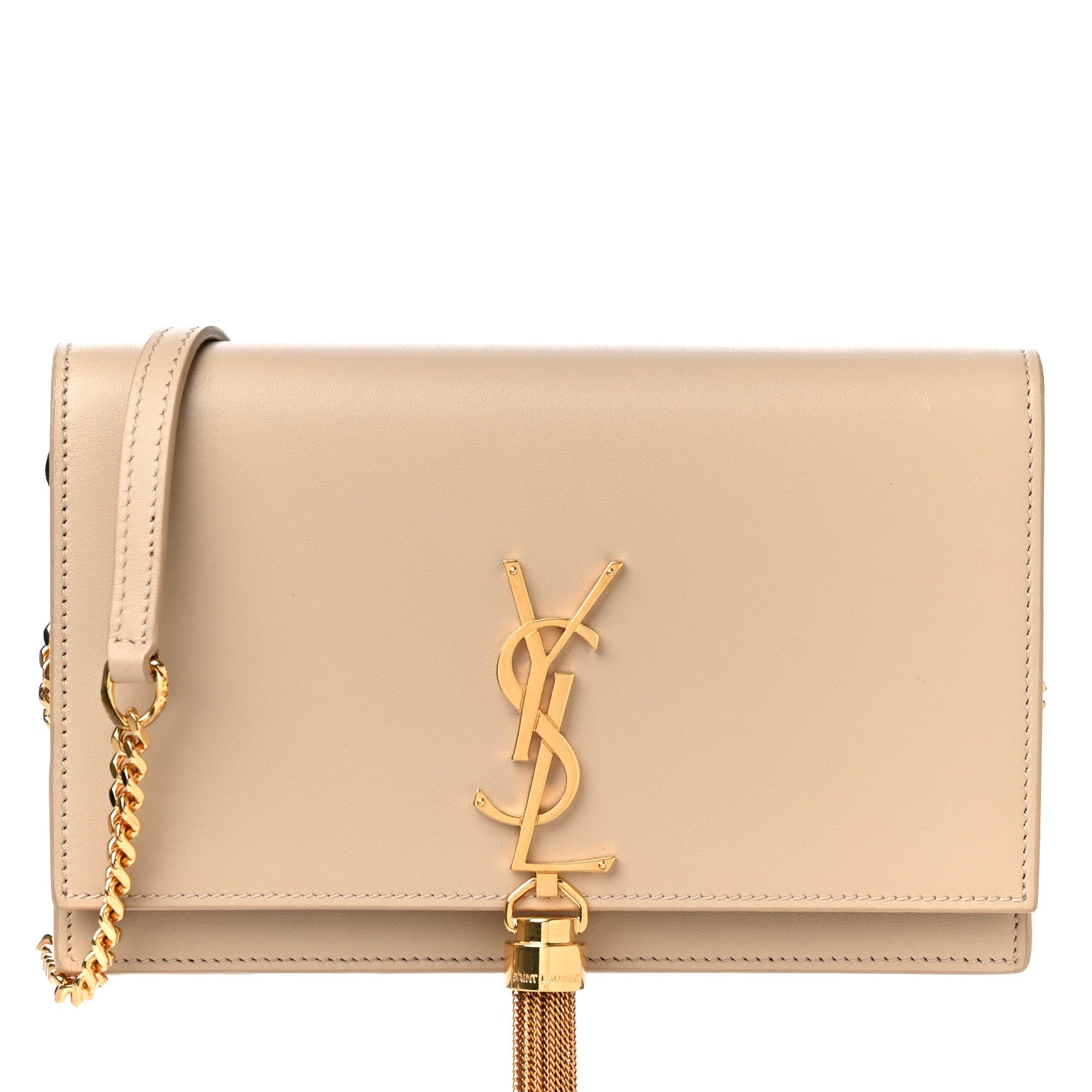 Saint Laurent Smooth Calfskin Classic Monogram Kate Tassel Chain Wallet Light Natural 7 of 9
