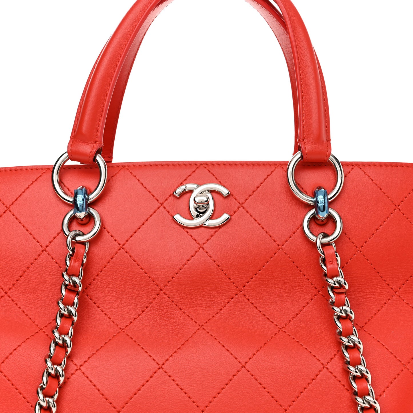 Calfskin Stitch Medium Ring My Bag Shopping Tote Red