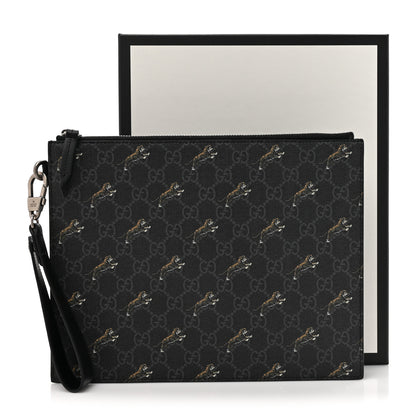 Gucci GG Supreme Monogram Tigers Zip Wristlet Pouch Black 12 of 12