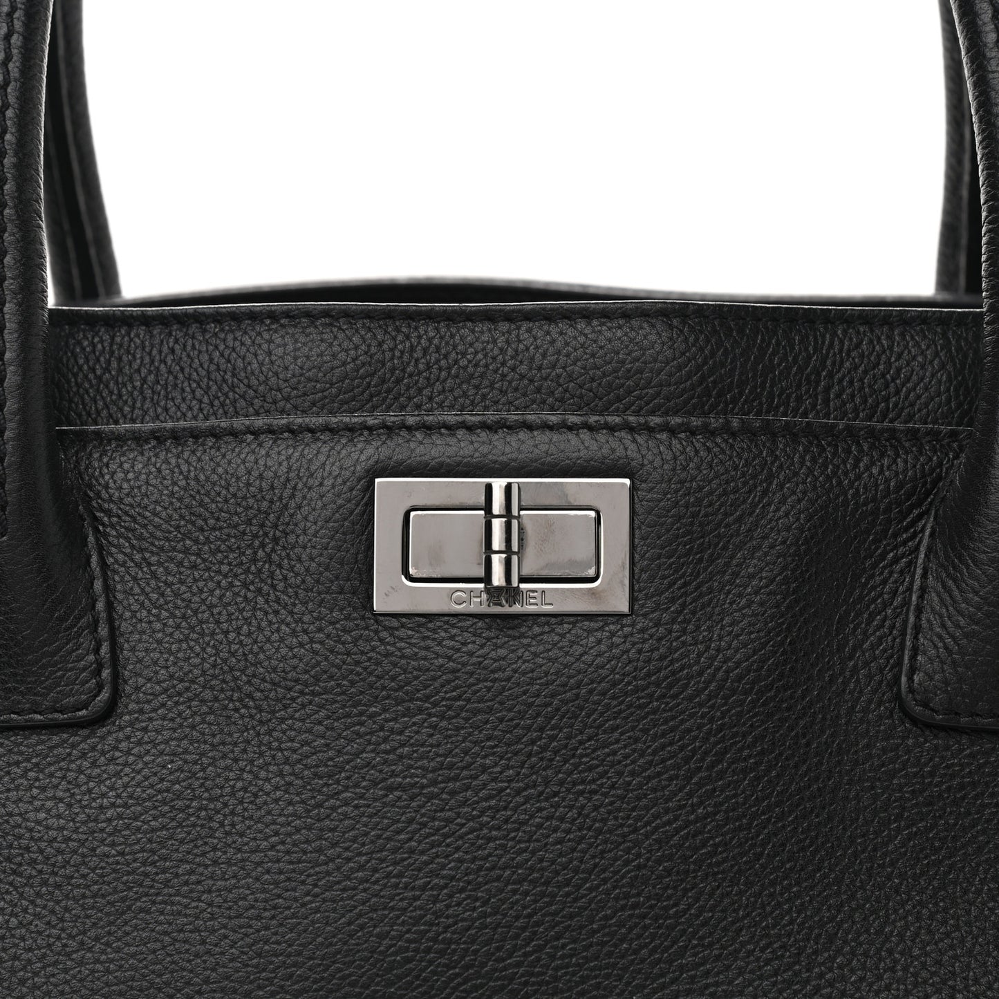 Calfskin Mademoiselle Lock Cerf Shopper Tote Black