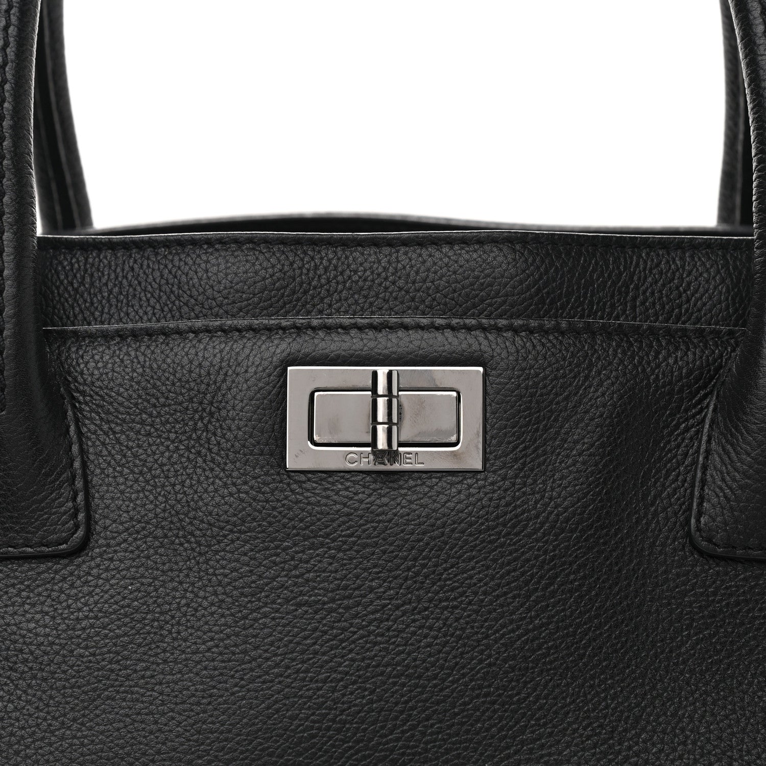 Chanel Calfskin Mademoiselle Lock Cerf Shopper Tote Black 9 of 12