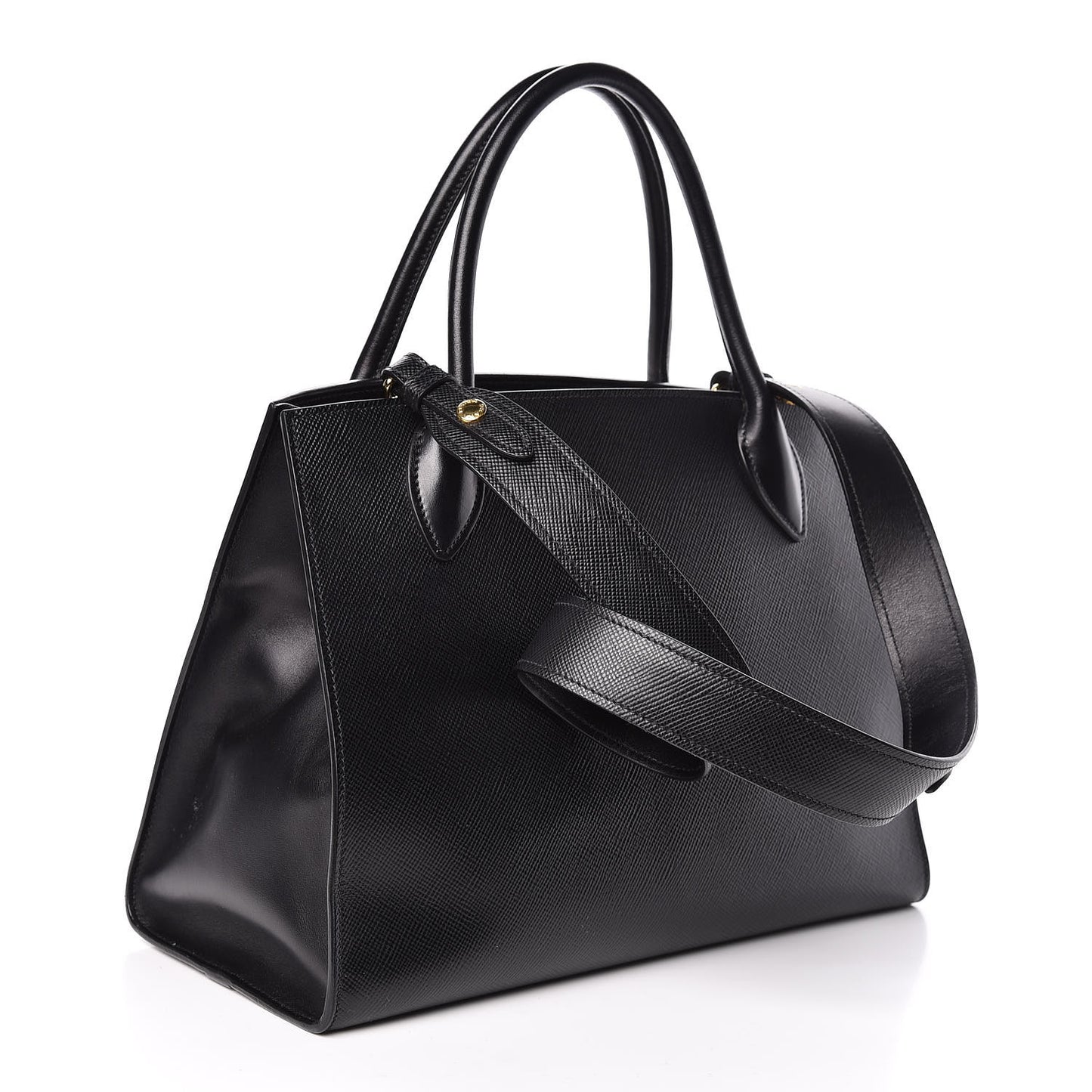 Saffiano Cuir Calfskin Large Monochrome Top Handle Tote Black