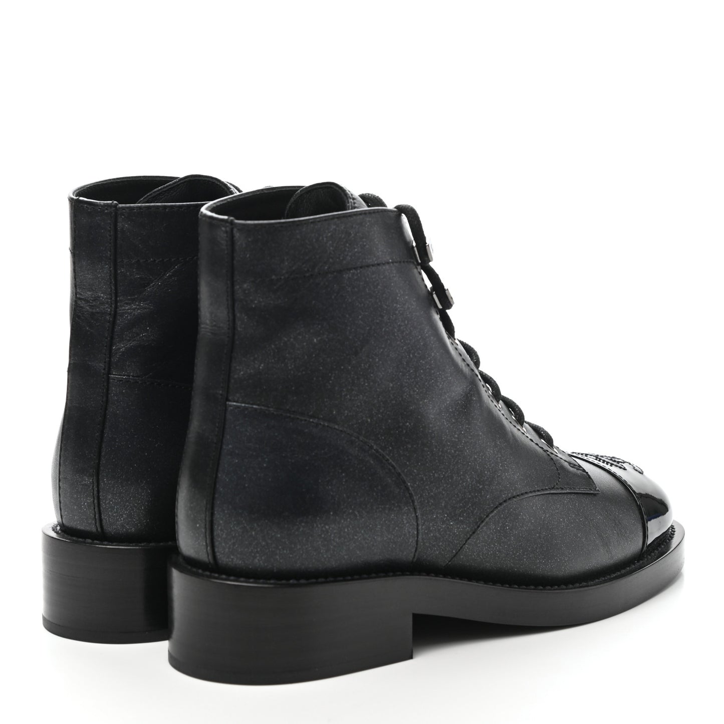 Glitter Calfskin Lace Up Combat Boots 36 Black