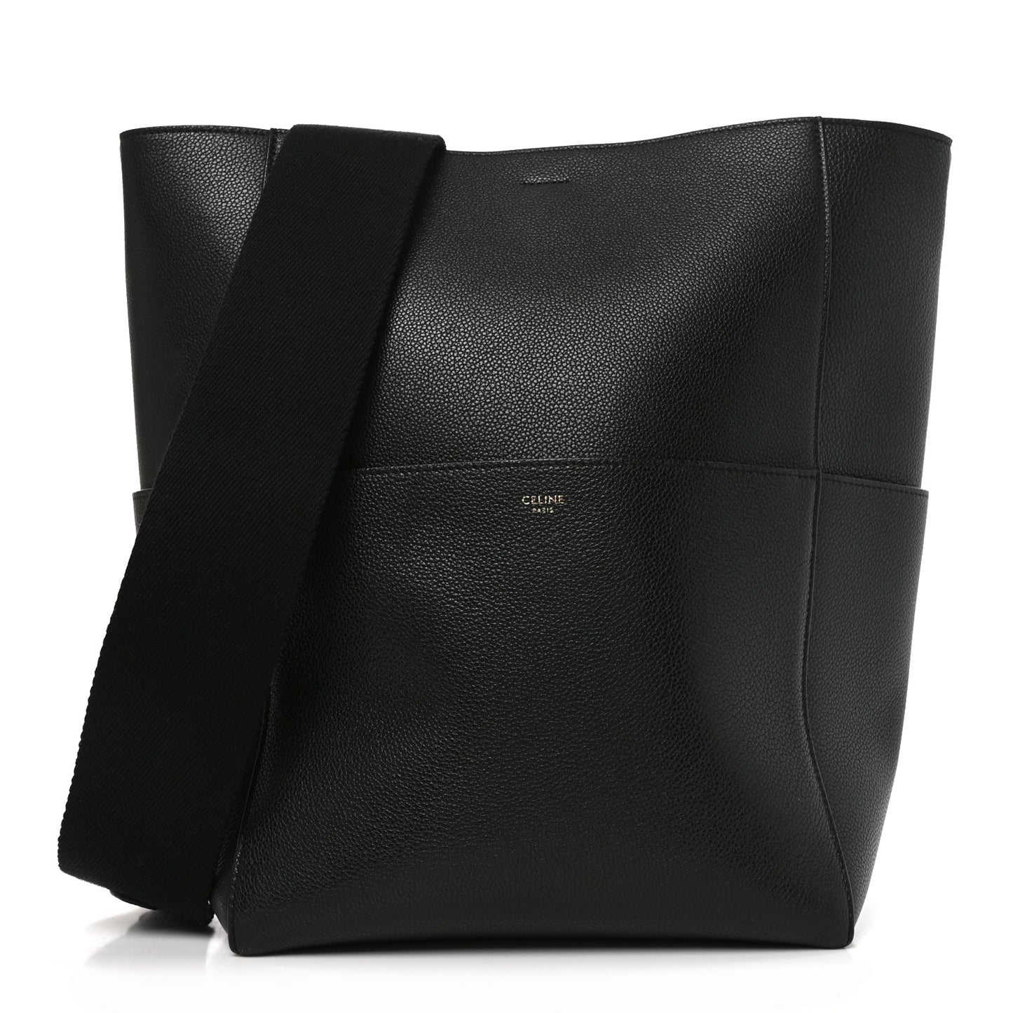 Soft Grained Calfskin Sangle Bucket Bag Black