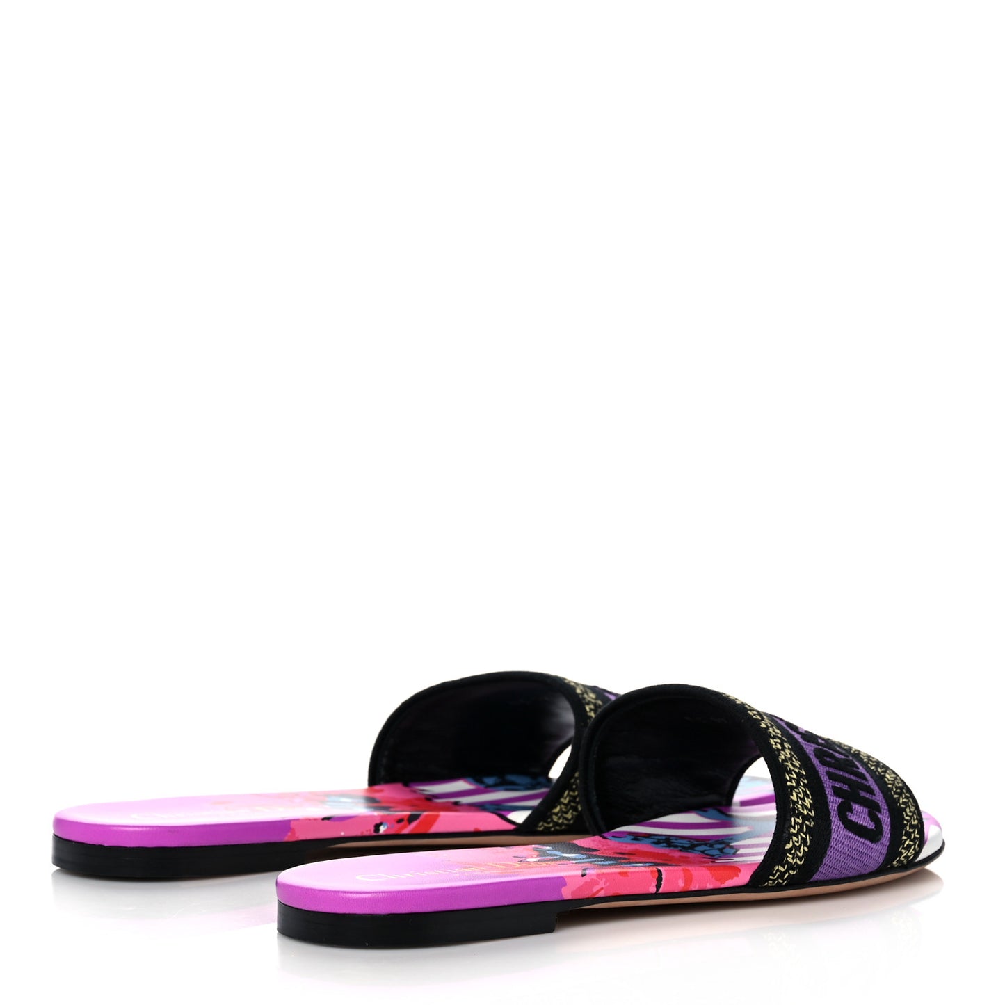 Canvas D-Flower Pop Embroidered Dway Flat Slide Sandals 37.5 Pink Purple Multicolor