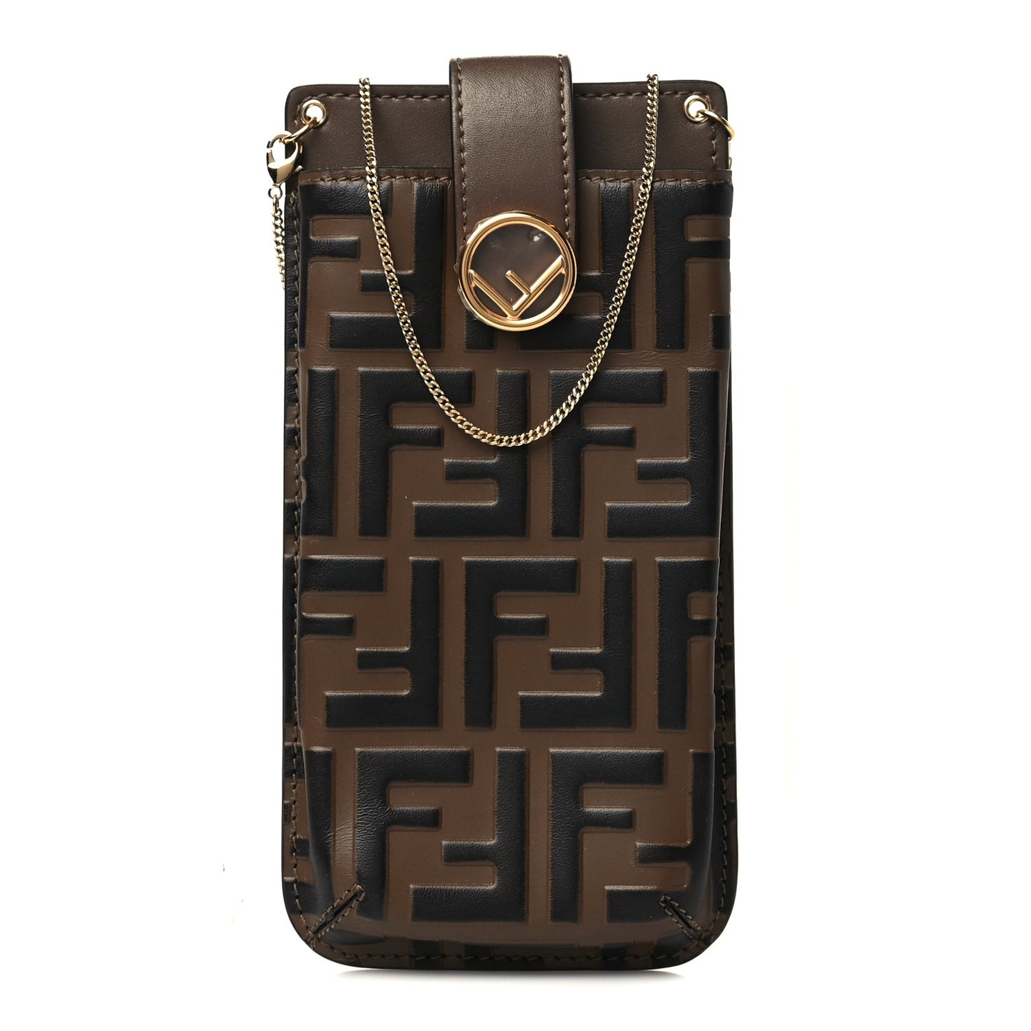 Vitello Soft F is Fendi Bi-Color FF 1974 Embossed Phone Pouch Maya Black