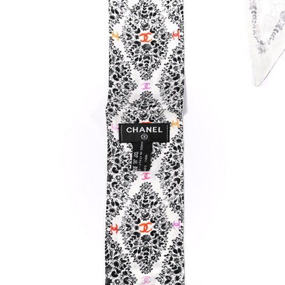 Chanel Silk Logo Floral Slim Bandeau Scarf Black White 2 of 2
