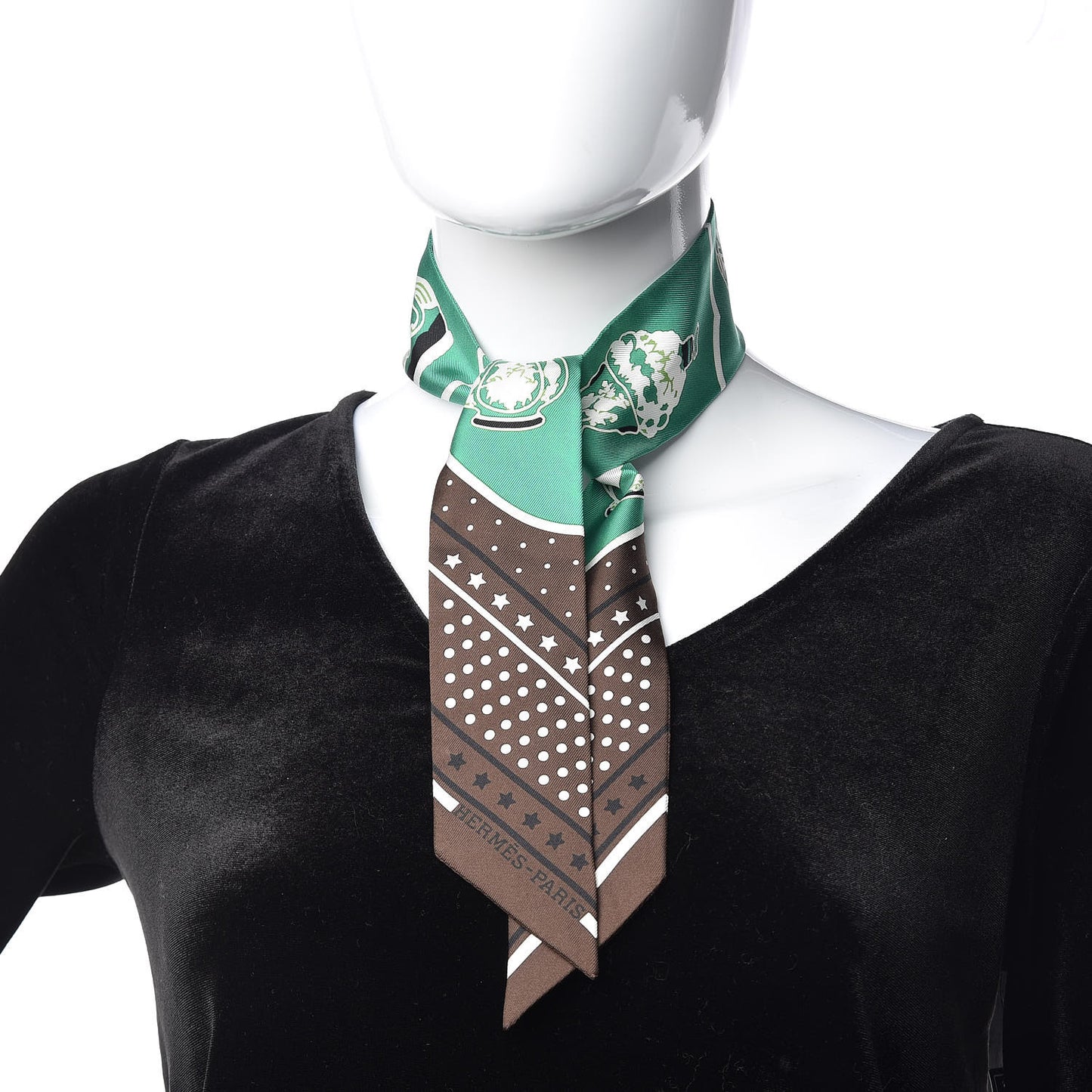 Silk Les Flacons Bandana Twilly Marron Vert Blanc