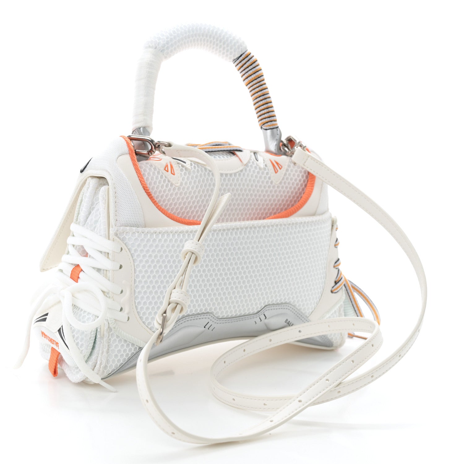 Balenciaga Faux Calfskin Fabric Glow In The Dark Small Sneakerhead Top Handle Bag White Orange 3 of 10