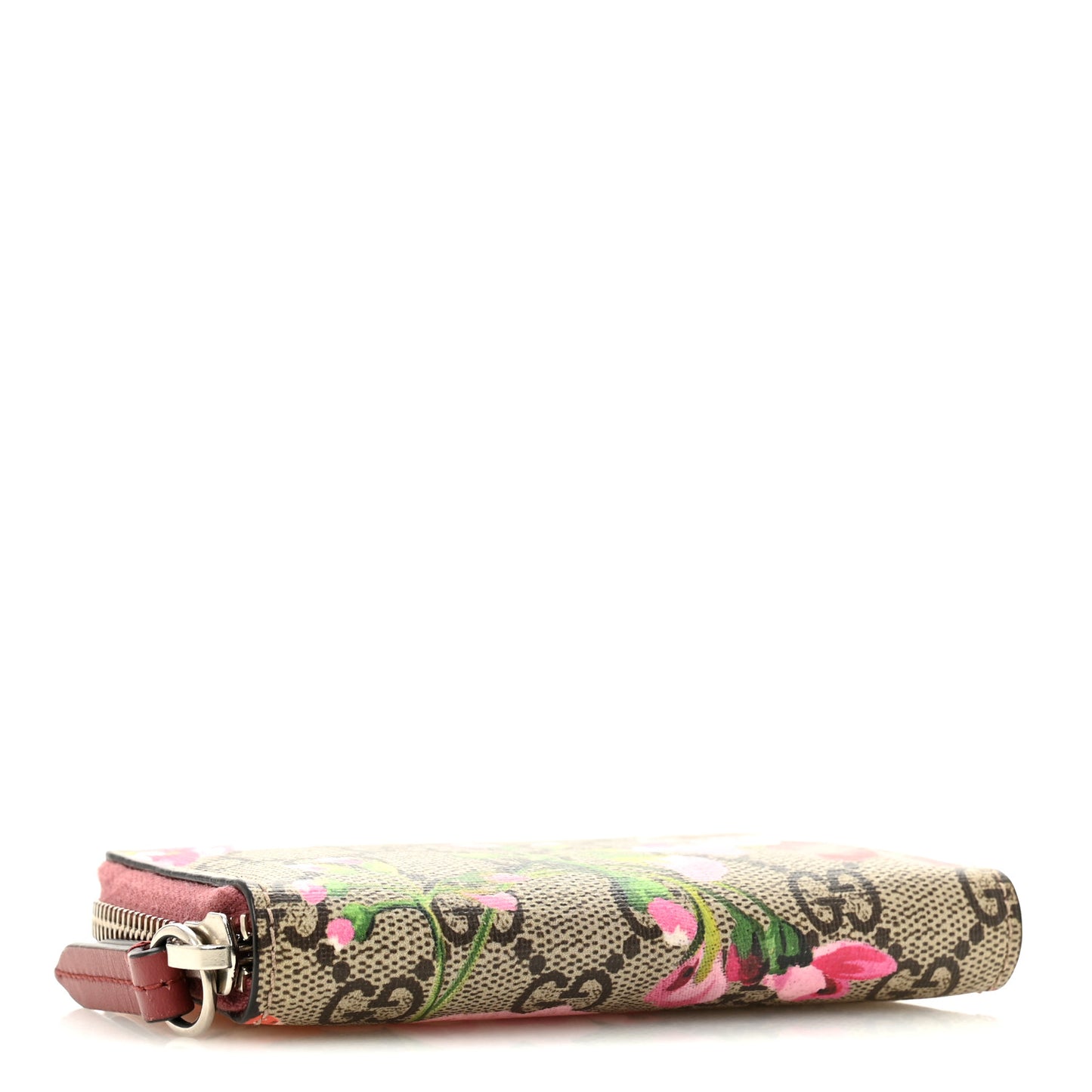 GG Supreme Monogram Blooms Zip Around Card Case Wallet Beige Multicolor Dry Rose