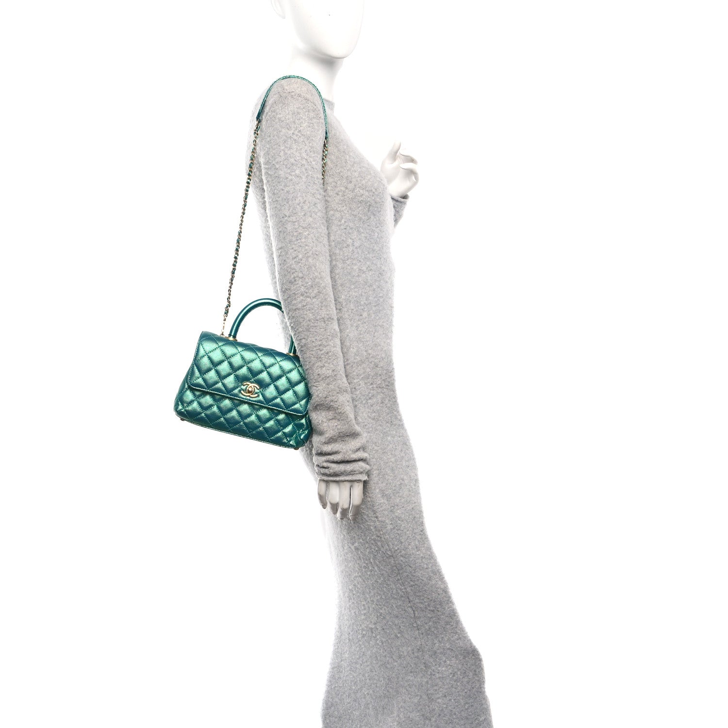 Chanel Metallic Caviar Quilted Mini Coco Handle Flap Blue 2 of 11