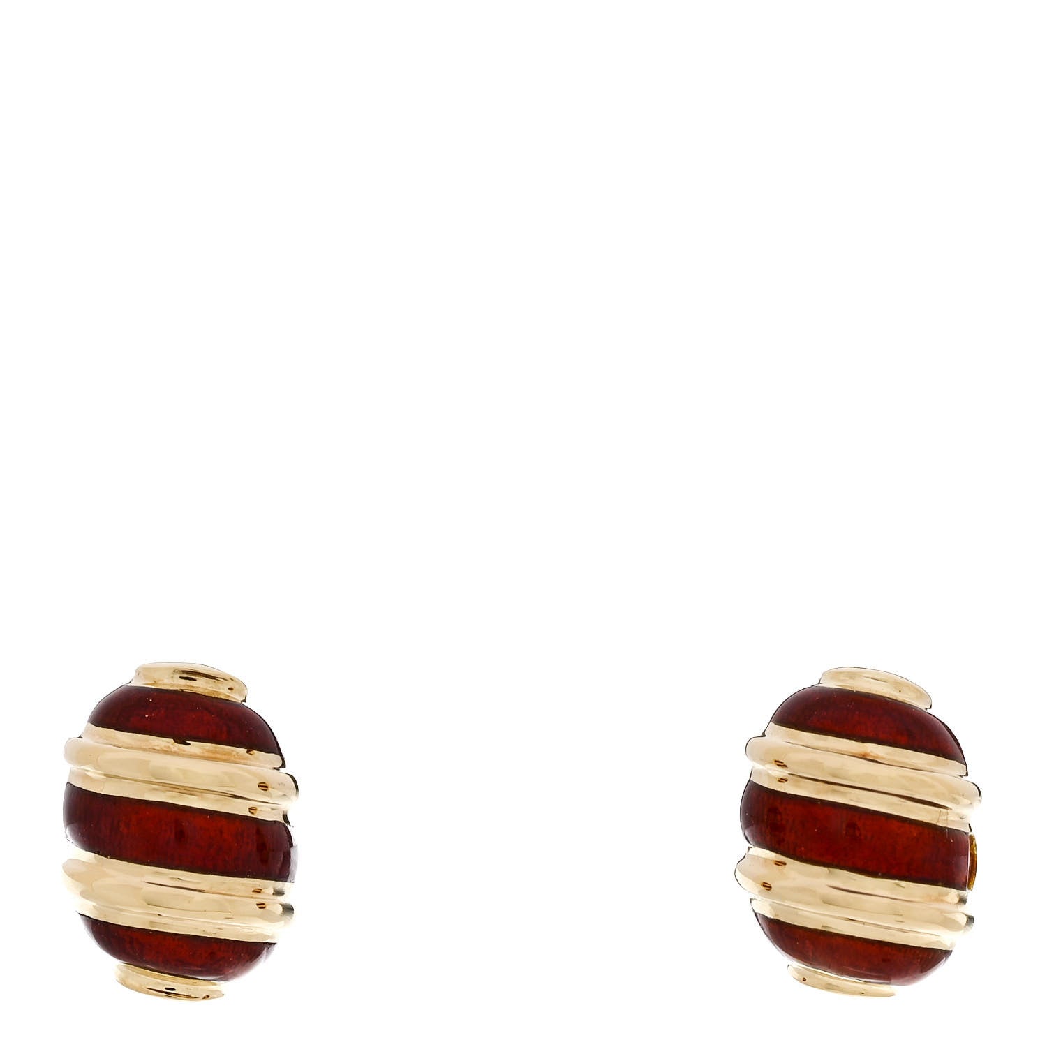 Tiffany 18K Yellow Gold Enamel Schlumberger Stud Earrings Red 1 of 5