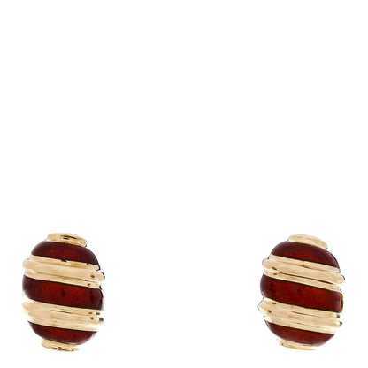 Tiffany 18K Yellow Gold Enamel Schlumberger Stud Earrings Red 1 of 5