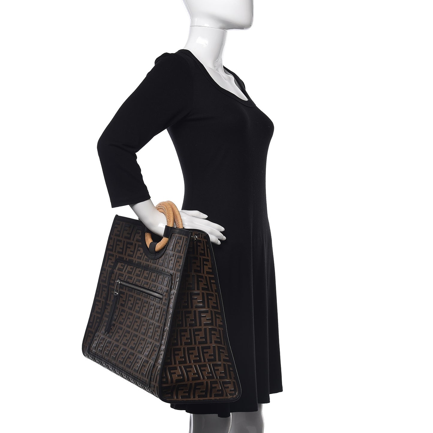 Vitello Century Wicker Bi-Color FF 1974 Embossed Large Runaway Shopper Tote Maya Black