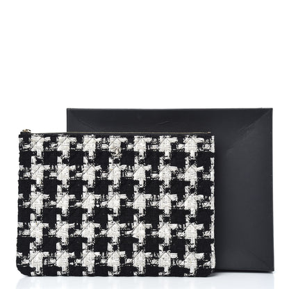 Chanel Tweed Quilted Medium Cosmetic Pouch Black Ecru White 8 of 8