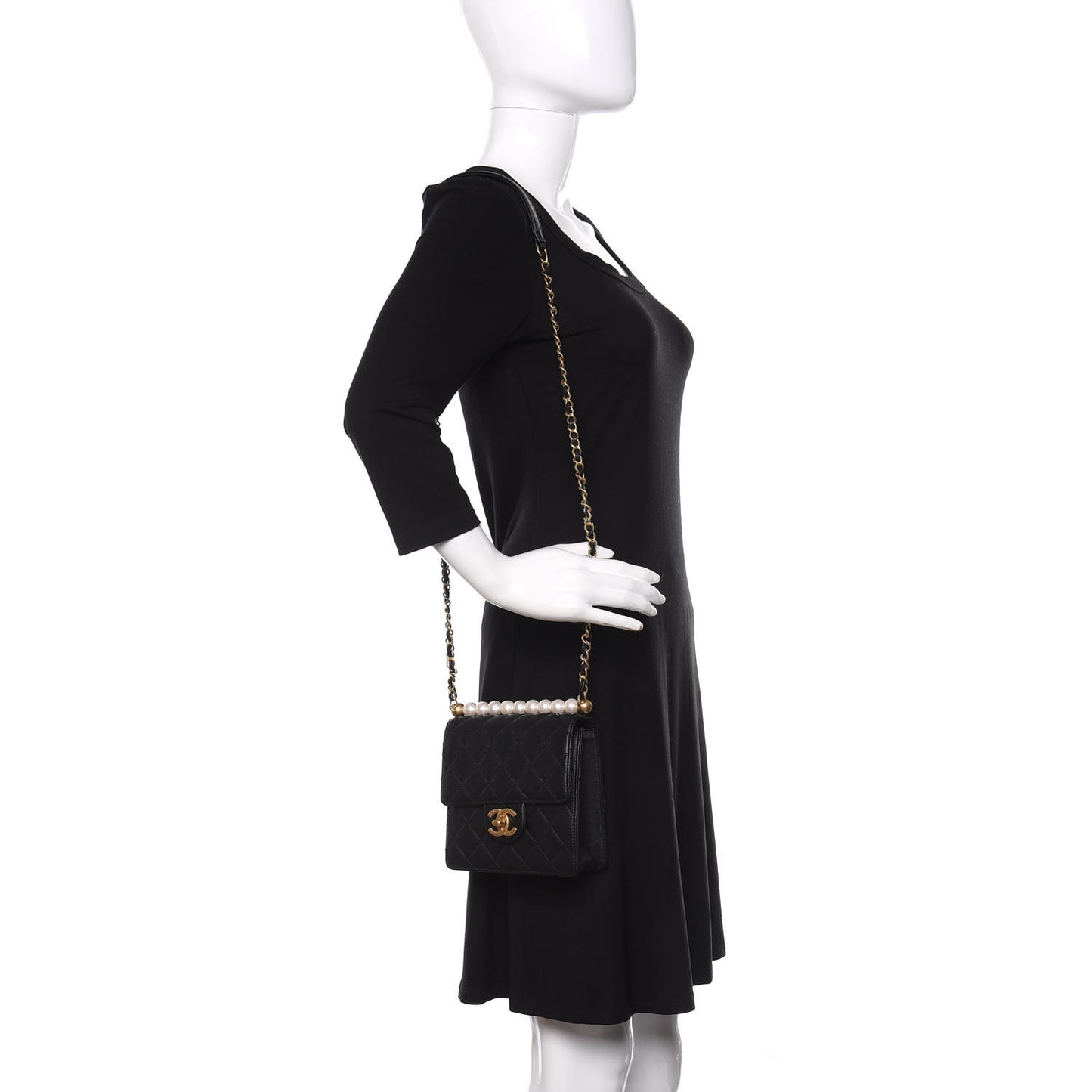 Goatskin Quilted Chic Pearls Flap Black