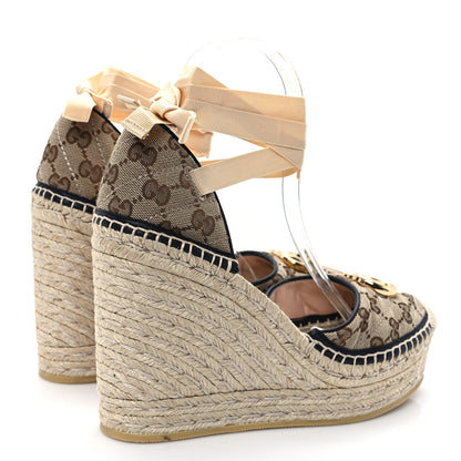 Gucci Monogram Matelasse GG Marmont Ankle Wrap Platform 35/120mm Espadrille Wedges 39.5 Beige Ebony Black Sand Storm 5 of 10