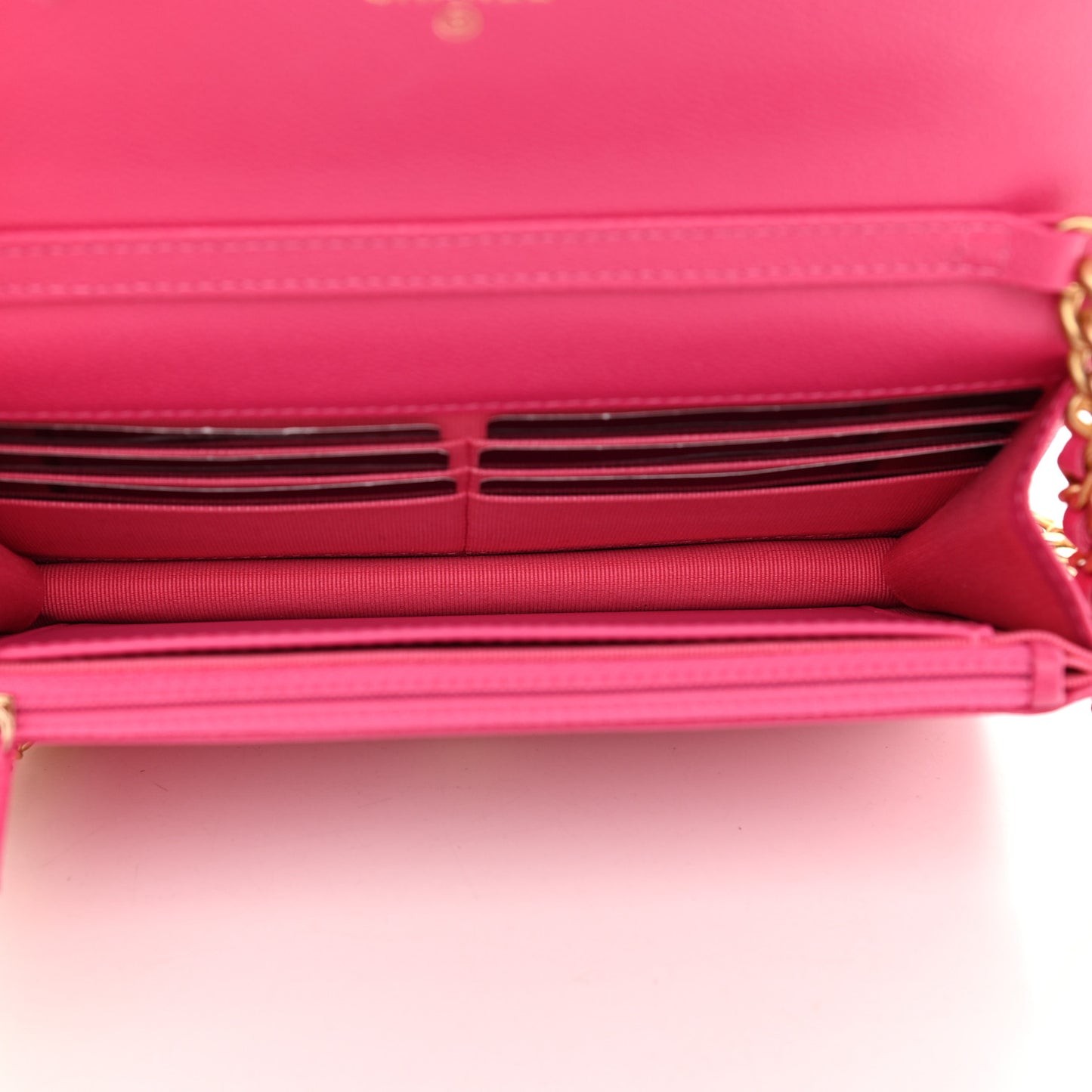 Shiny Caviar Quilted Chain Melody Wallet On Chain WOC Dark Pink