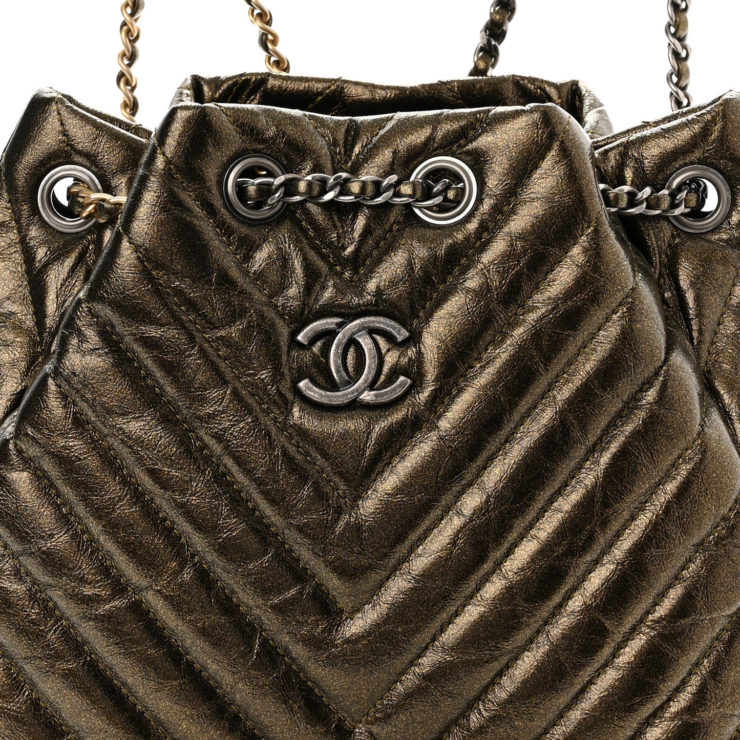 Metallic Aged Calfskin Chevron Quilted Small Gabrielle Backpack Gold